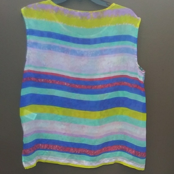 Daisy Fuentes multicolor sheer Top Sz L - Picture 2 of 4